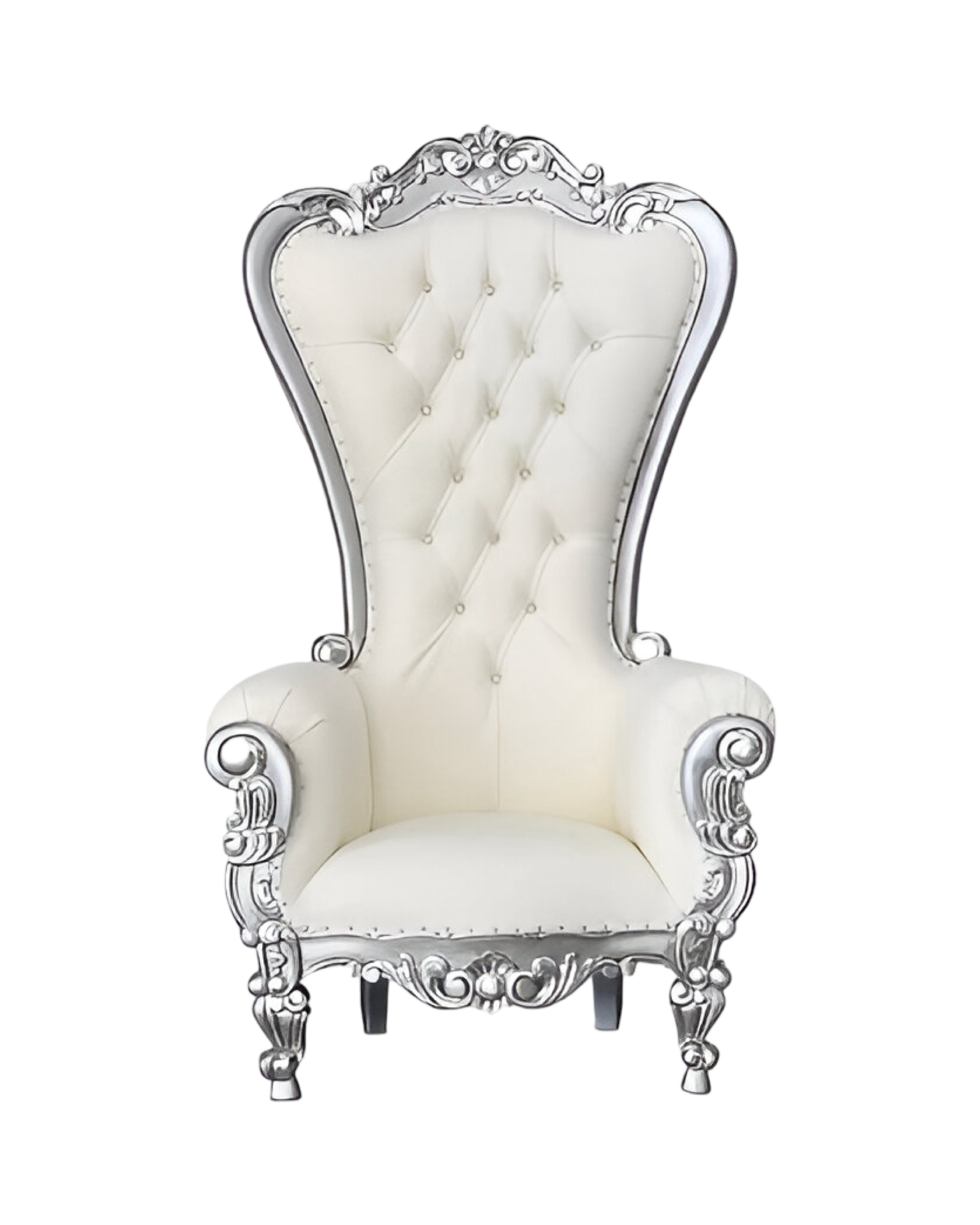 Single Throne Chair, White & Silver